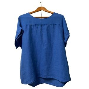 Saiph Lab 100% LINEN Italy blouse women Plus Size 2X BLUE knitted top tunic